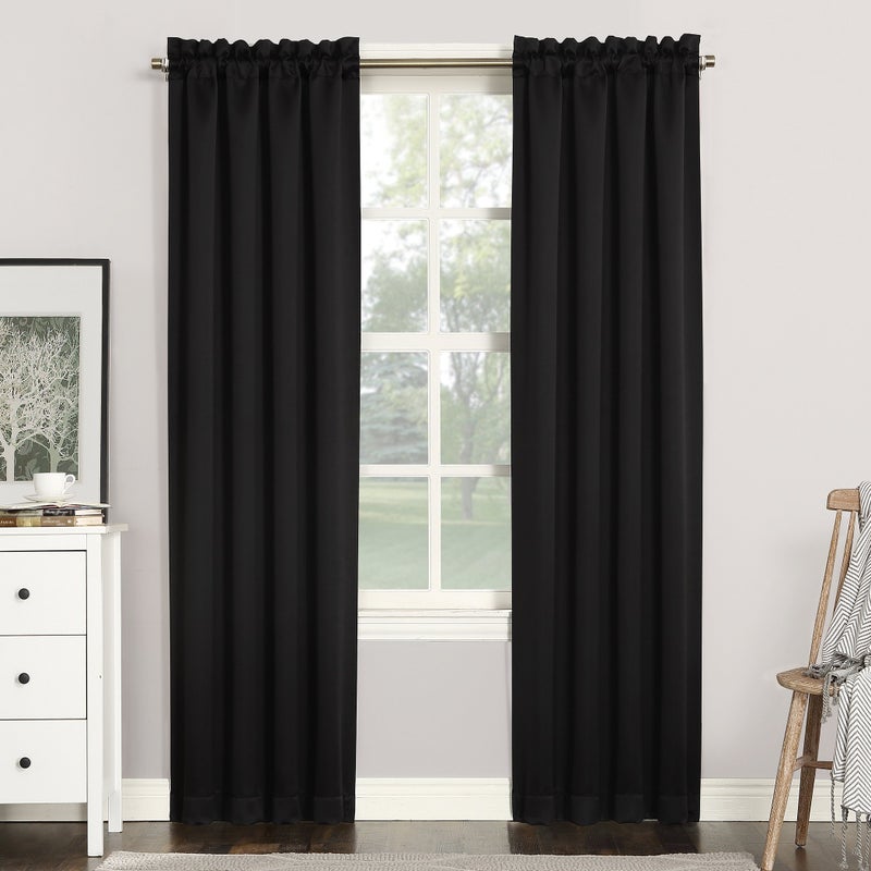 Sun Zero Easton Energy Saving Blackout Rod Pocket Curtain Panel, 40" x 95", Black - Image 1